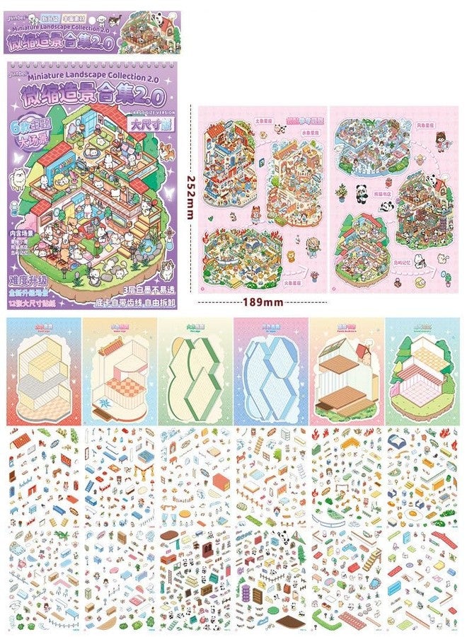 SAMVARDHAN Miniature Worlds Sticker Book for Kids - Tiny Escape Collection 2.0 DIY Miniature Bakery, Coffee Shop & Pet Clinic, Creative Play Sticker Book with 12 Large Stickers & Scenes (Purple) - Image 2